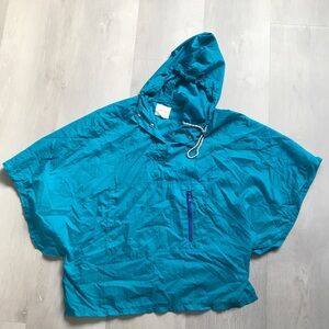 SILENCE + NOISE BLUE CAPED PONCHO SHORT SLEEVE PULLOVER